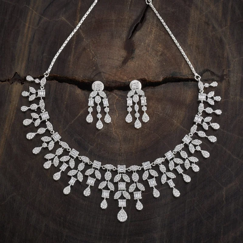 Silver Chain Necklace for Bride-Zircon Necklace 182028