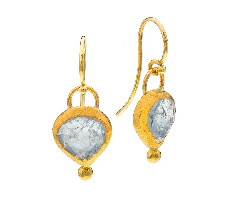 Long Dangle Earrings-Nava Zahavi Yellow Gold Heart shaped Aquamarine and Diamond Earrings