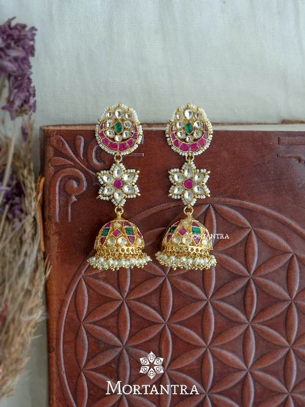 Long Tassel Earrings-Multicolor Gold Plated Jadau Kundan Earrings - ME1107M