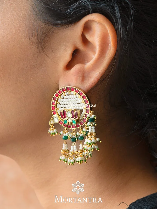 Metal Statement Earrings-Multicolor Gold Plated Jadau Kundan Earrings - ME1054M