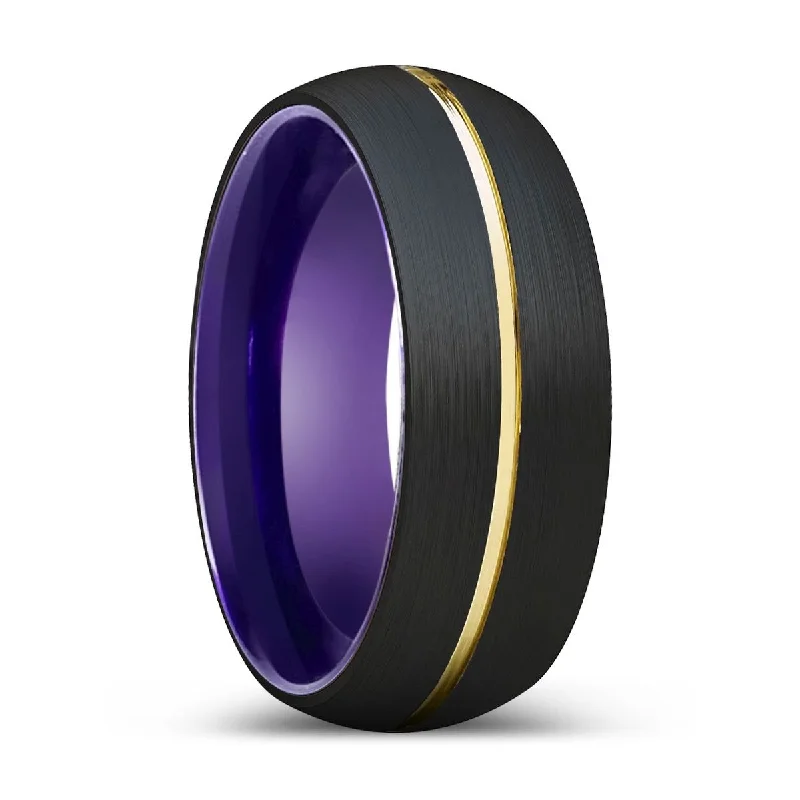 MARCEL | Purple Ring, Black Tungsten Ring, Gold Groove, Domed