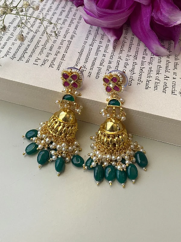 Cute Animal Earrings-Multicolor Gold Plated Jadau Kundan Earrings - ME919M