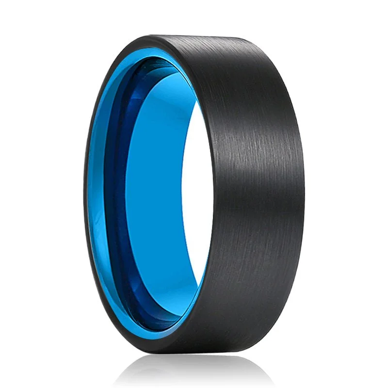 AZURA | Blue Tungsten Ring Black Brushed Flat