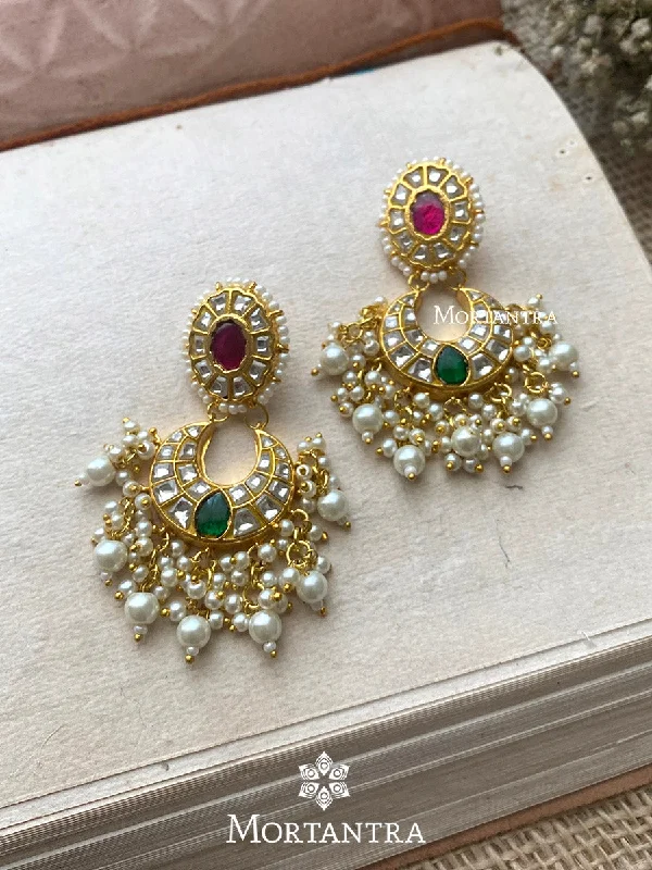 Multi-Colored Earrings-Multicolor Gold Plated Thappa Jadau Kundan Earrings - TJ-E25M