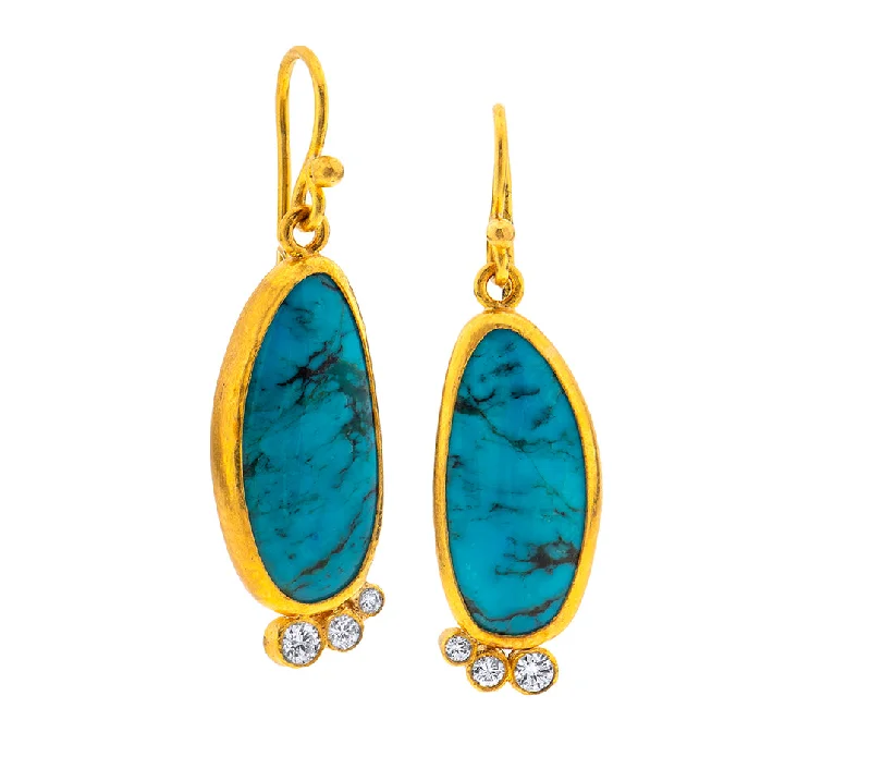 Elegant Stud Earrings-Nava Zahavi Yellow Gold Diamonds Arizona Turquoise Earrings