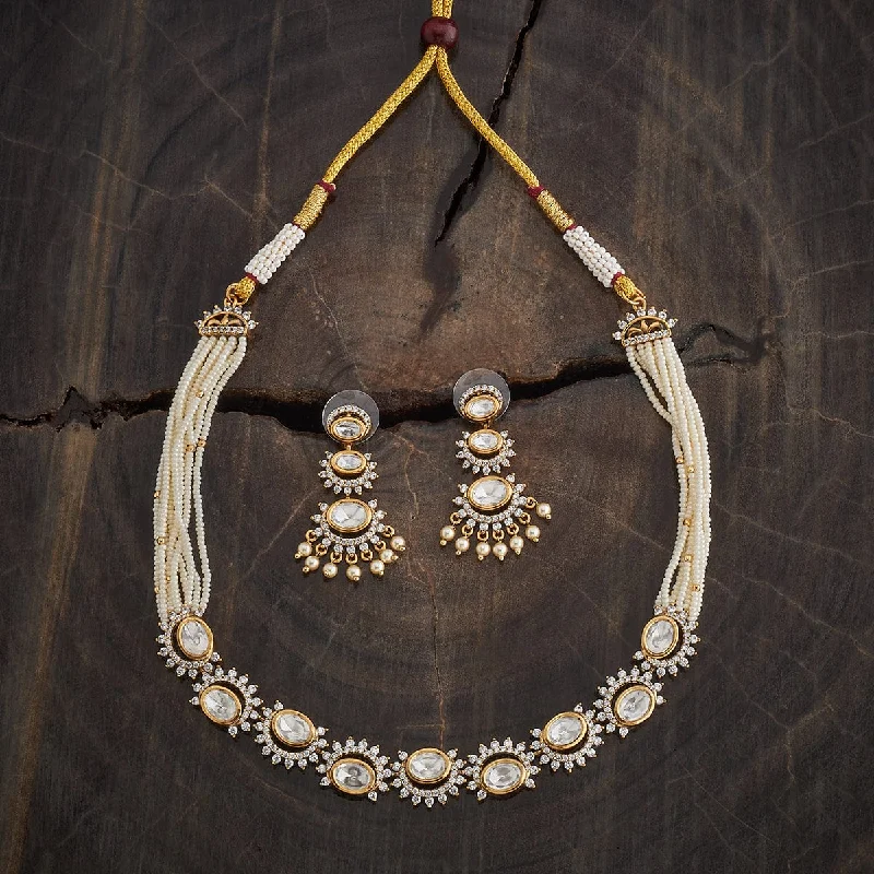 Long Silver Chain Necklace-Kundan Necklace 174054