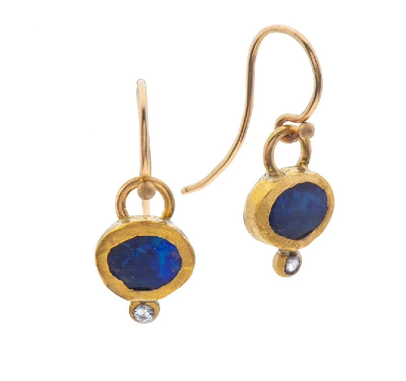 Diamond Drop Earrings-Nava Zahavi Yellow Gold Opal Diamond Earrings