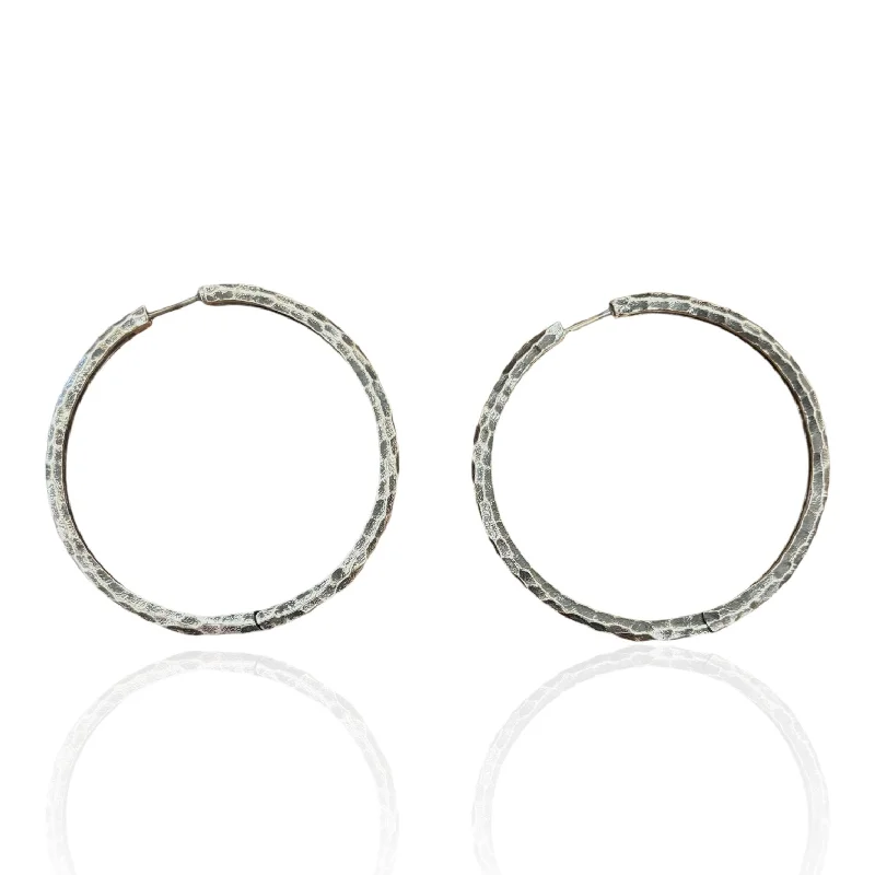 Statement Earrings for Weddings-VINTAGE SILVER LARGO TUBE HOOPS 2"