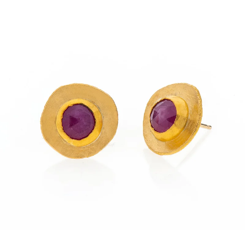 Freshwater Pearl Earrings-Nava Zahavi Yellow Gold Round Ruby Stud Earrings