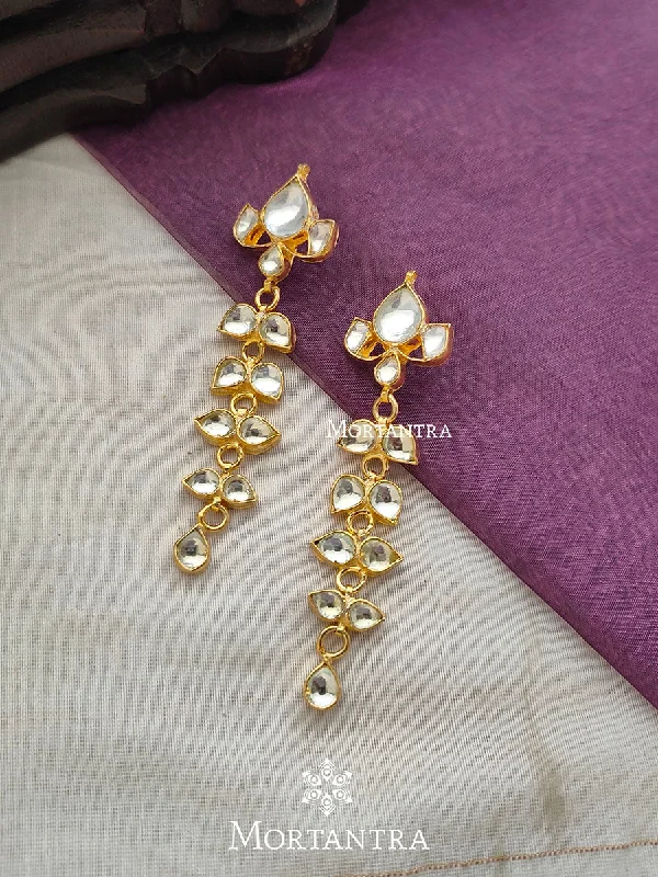 Silver Teardrop Earrings-White Color Gold Plated Jadau Kundan Earrings - ME664Y