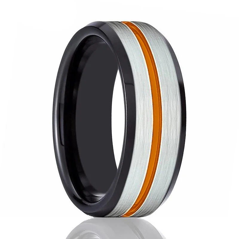 ZORRO | Black Ring, Silver Brushed Orange Groove Black Beveled