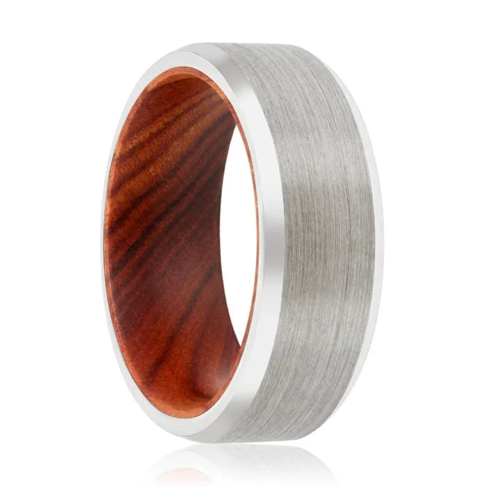 MEXELL | Iron Wood, Silver Tungsten Ring, Brushed, Beveled