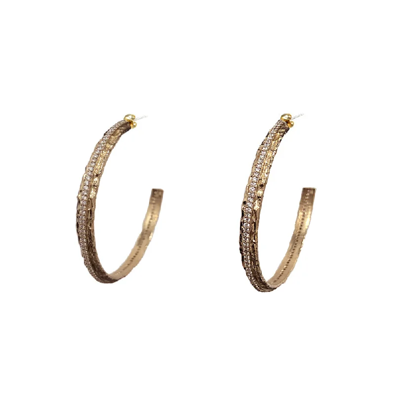 Luxury Designer Earrings-GOLD EGY CRYSTAL THIN HOOPS 1.5”