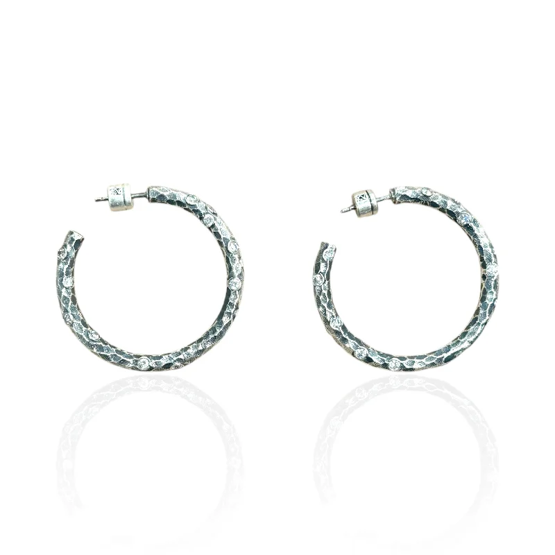 Gemstone Earrings-VINTAGE SILVER PAVIA HOOP 1.5"