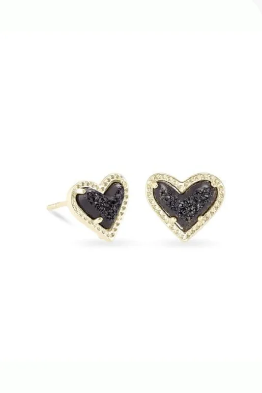 Stylish Hoop Earrings-Ari Heart Druzy Stud Earrings