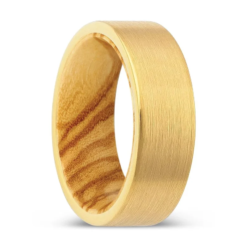 ORCHARD | Olive Wood, Gold Tungsten Ring, Brushed, Flat