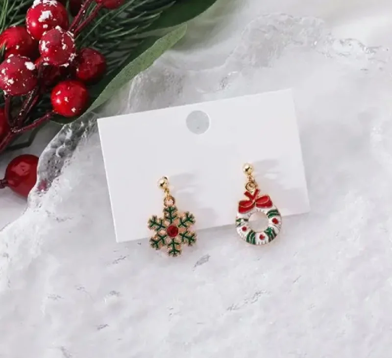 Elegant Stud Earrings-Adorable Christmas Snowflake and Wreath Earrings