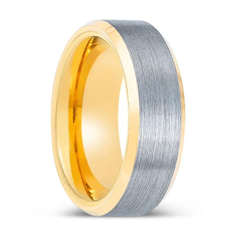 SAINT | Gold Ring, Brushed, Silver Tungsten Ring, Gold Beveled Edges