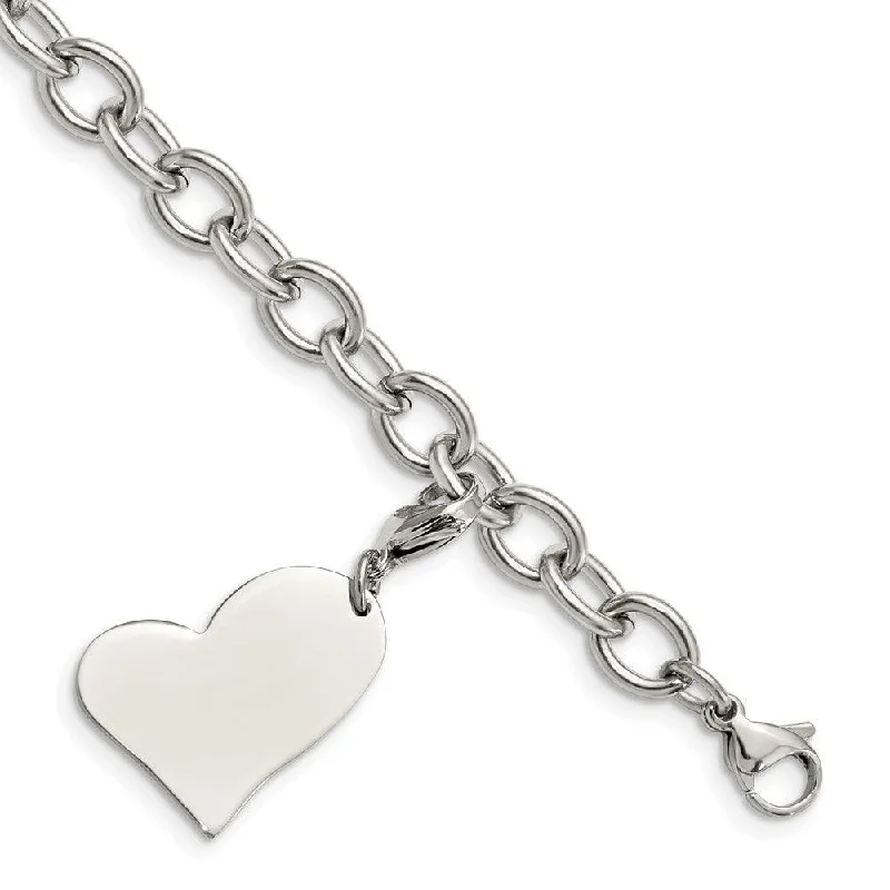 Simple Charm Bangle-Stainless Steel Heart Charm 8in Bracelet