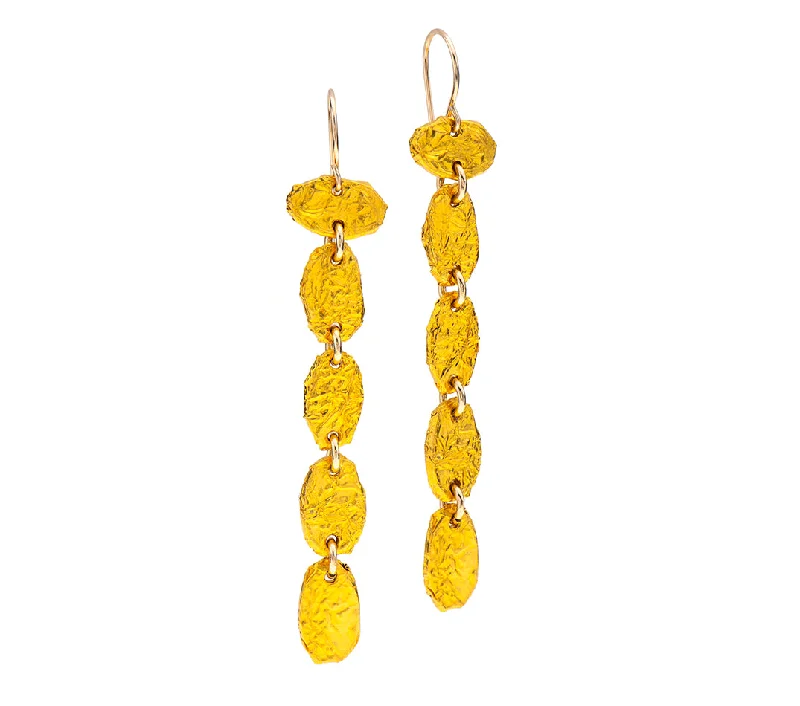 Swarovski Crystal Earrings-Nava Zahavi Yellow Gold Long Dangling Wrinkled Earrings