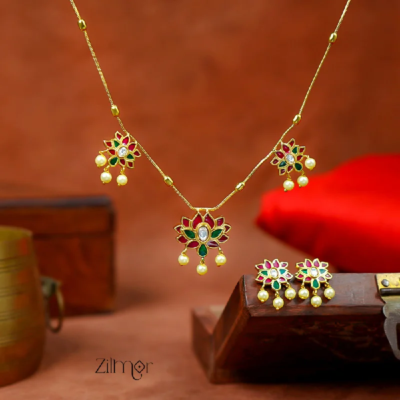 Romantic Pendant Necklace-SN1011543 - Premium Antique Kemp Jadao Lotus Necklace with Earrings