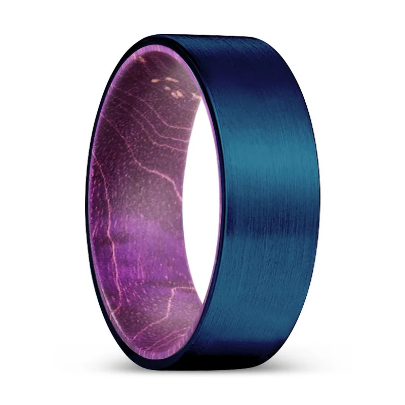 PRODIGY | Purple Wood, Blue Tungsten Ring, Brushed, Flat