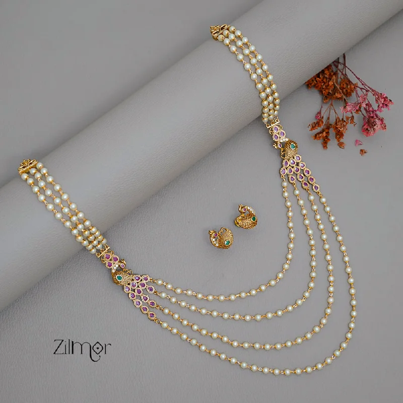 Gold-Plated Pendant Necklace-SN1011229 - Pearl Layer Antique Necklace Earrings Set