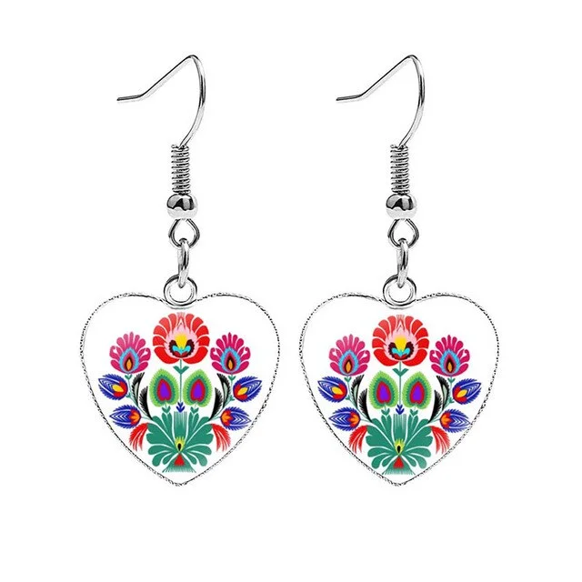 Multi-Colored Earrings-Beautiful Folk Style Heart Earrings