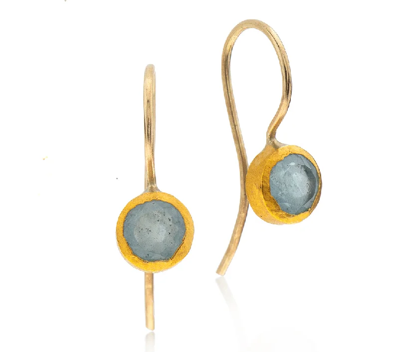 Sassy Ear Climbers-Nava Zahavi Small Round Aquamarine and Yellow Gold Earrings