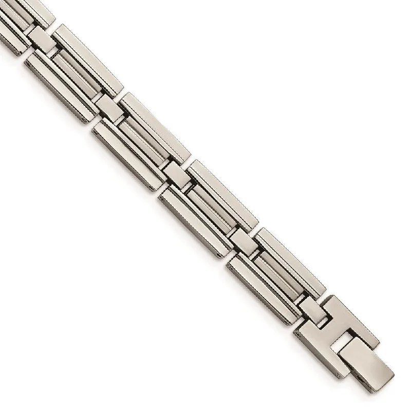 Silver Tennis Bracelet-Stainless Steel Brushed and Polished 8.5in Link Bracelet