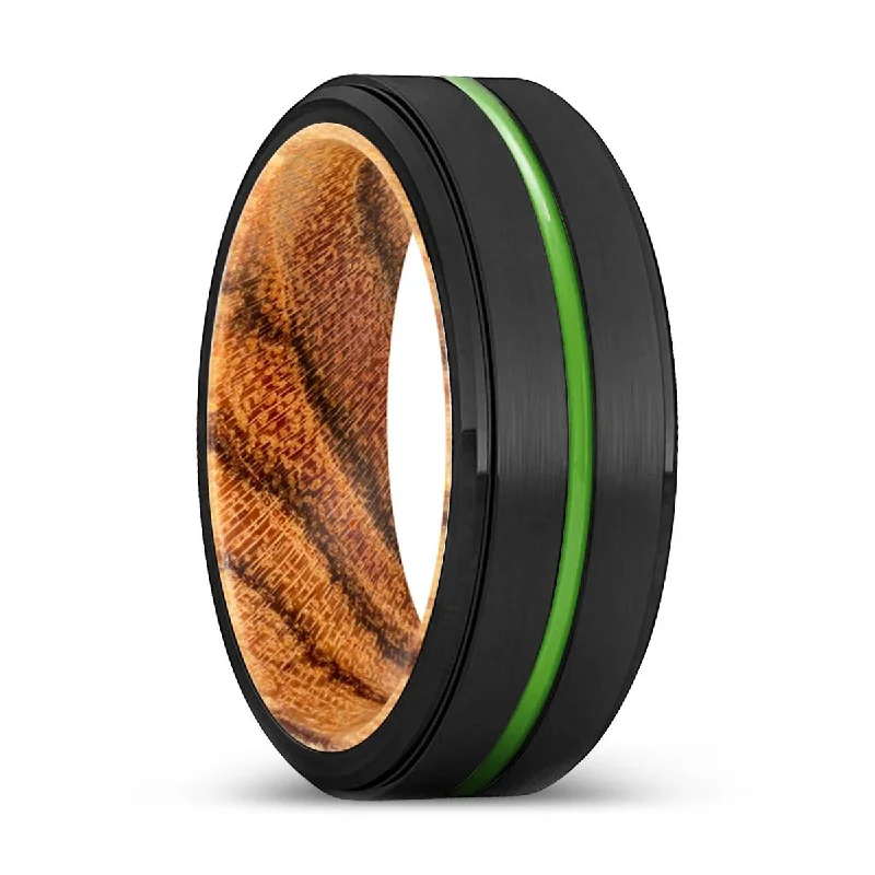 NAPERVILLE | Bocote Wood, Black Tungsten Ring, Green Groove, Stepped Edge