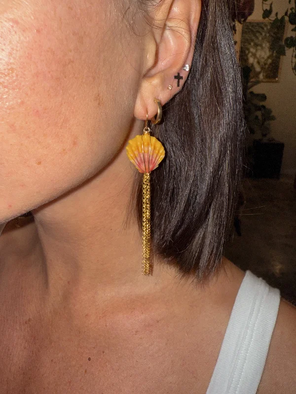 Elegant Gemstone Earrings-Hawaiian Sunrise Shell Luna Earrings