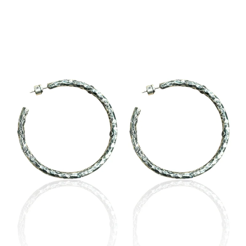 Cute Stud Earrings-VINTAGE SILVER PAVIA HOOP 2"