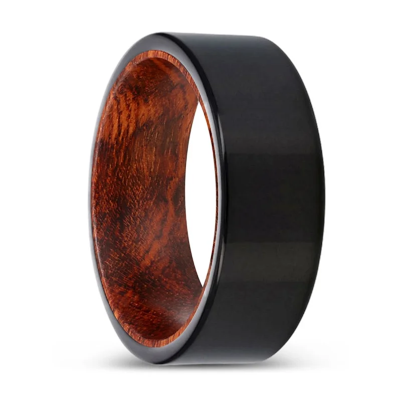 WOOLEY | Snake Wood, Black Tungsten Ring, Shiny, Flat