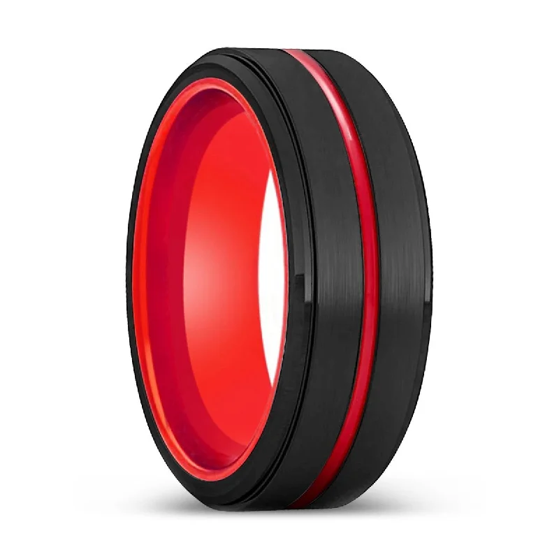 DEVILBLOOD | Red Ring, Black Tungsten Ring, Red Groove, Stepped Edge