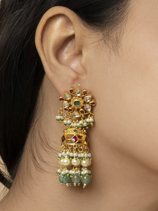 Star Shaped Earrings-Multicolor Gold Plated Jadau Kundan Earrings - ME1222M