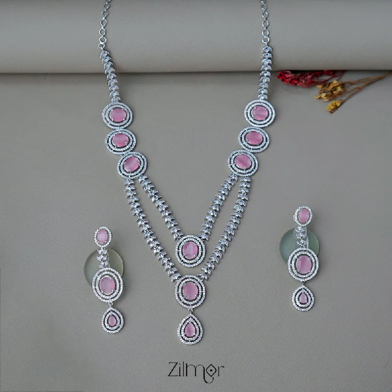 Cute Gold Necklace-OT1011202 - AD Stone Bridal Necklace Earrings Set