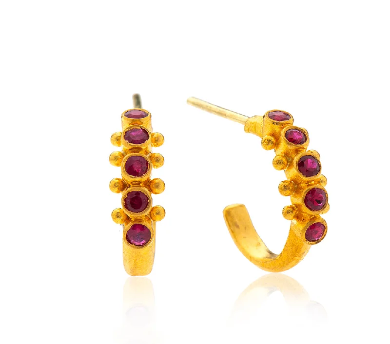 Hoop Earrings for Women-Nava Zahavi Yellow Gold Gypsy Zambian Ruby Earrings