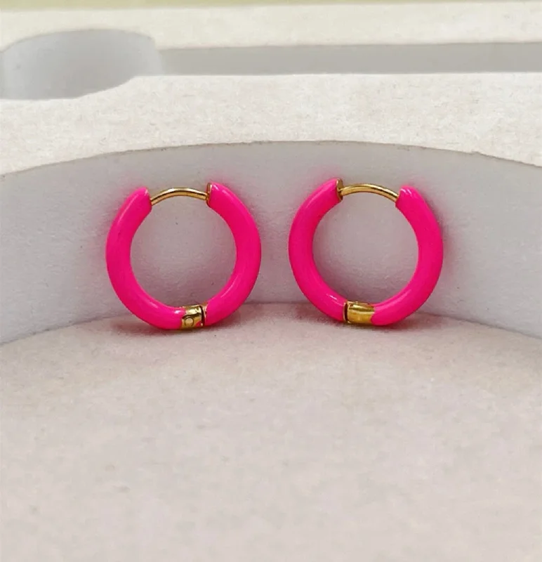 Adjustable Drop Earrings-Beautiful Pink Fushica Huggie Earrings