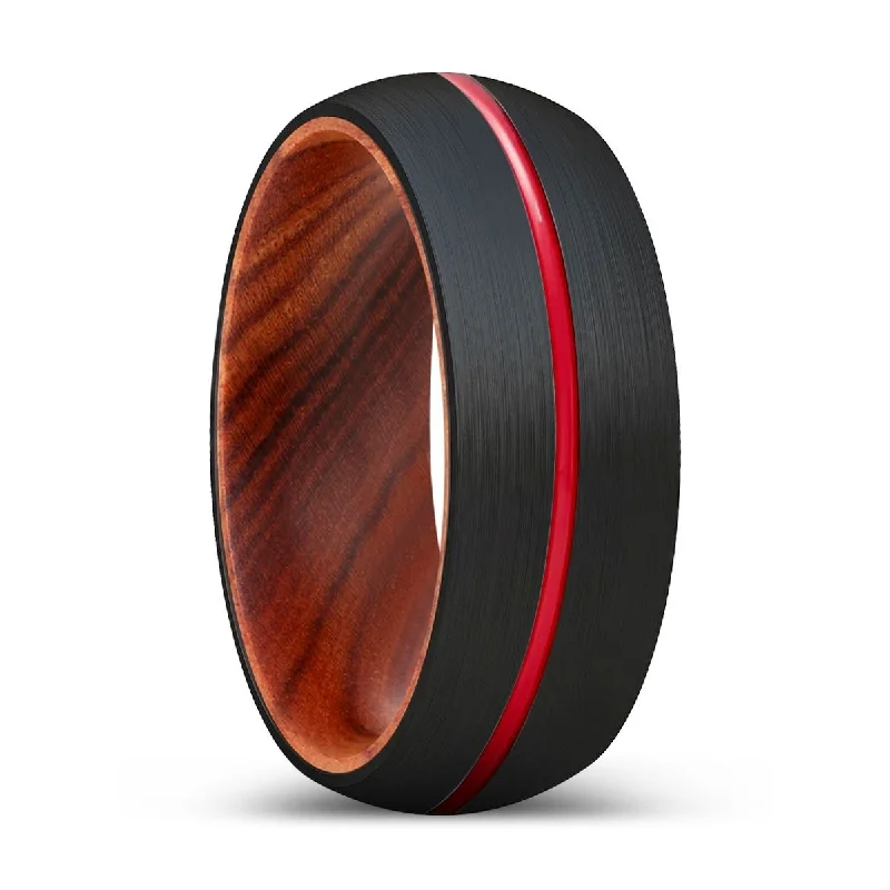 MONGREL | IRON Wood, Black Tungsten Ring, Red Groove, Domed