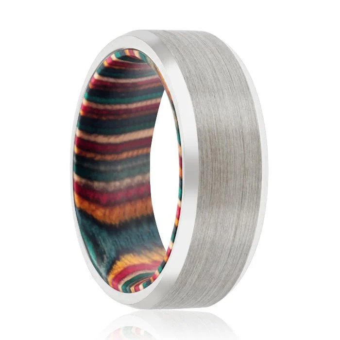 ARC | Multi Color Wood, Silver Tungsten Ring, Brushed, Beveled