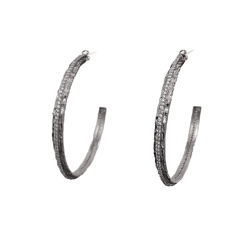 Simple Crystal Earrings-VINTAGE SILVER EGY CRYSTAL THIN HOOPS 2”