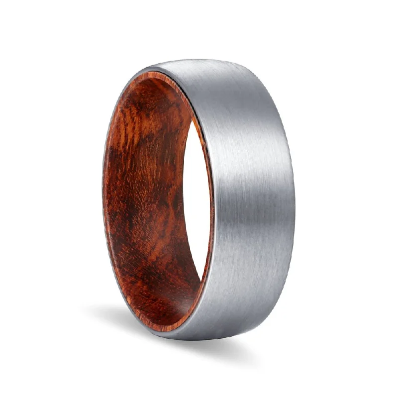 SPYRO | Snake Wood, Silver Tungsten Ring, Brushed, Domed