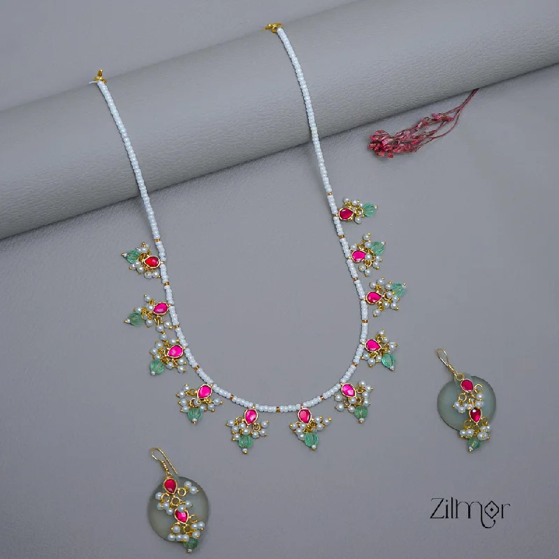 Custom Beaded Necklace-KS1011573-  Pearl Necklace Earrings Set