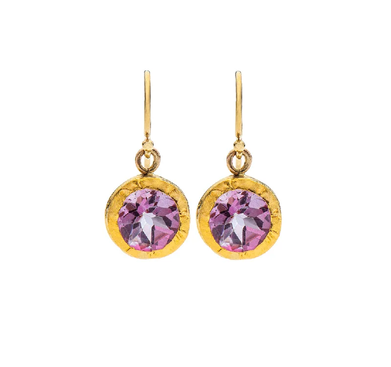 Geometric Hoop Earrings-Nava Zahavi Yellow Gold Pink Topaz Round Earrings