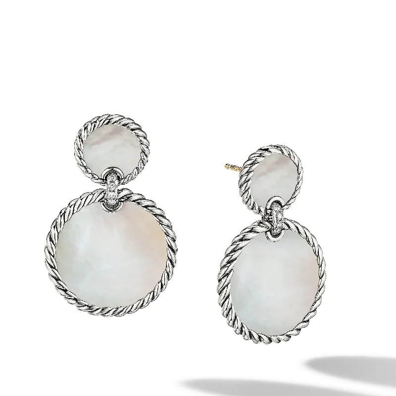 Pearl Dangle Earrings-DY Elements® Double Drop Earrings in Sterling Silver with Mother of Pearl and Diamonds\, 33mm