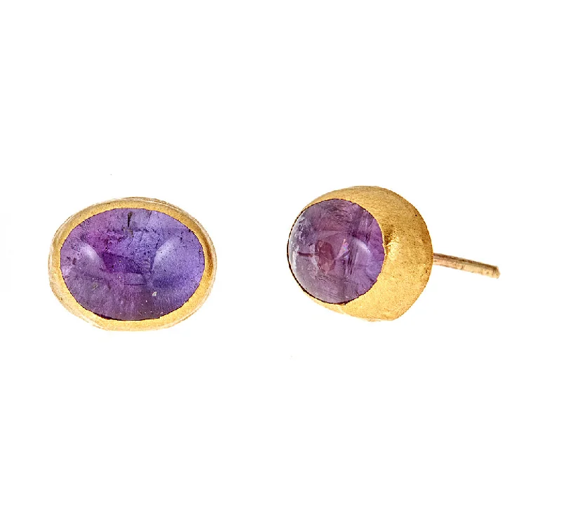 Dainty Gold Earrings-Nava Zahavi Yellow Gold Purple Amethyst Stud Earrings