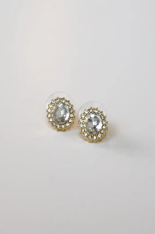 Rhinestone Stud Earrings-Carrie Gold Rhinestone Stud Earrings