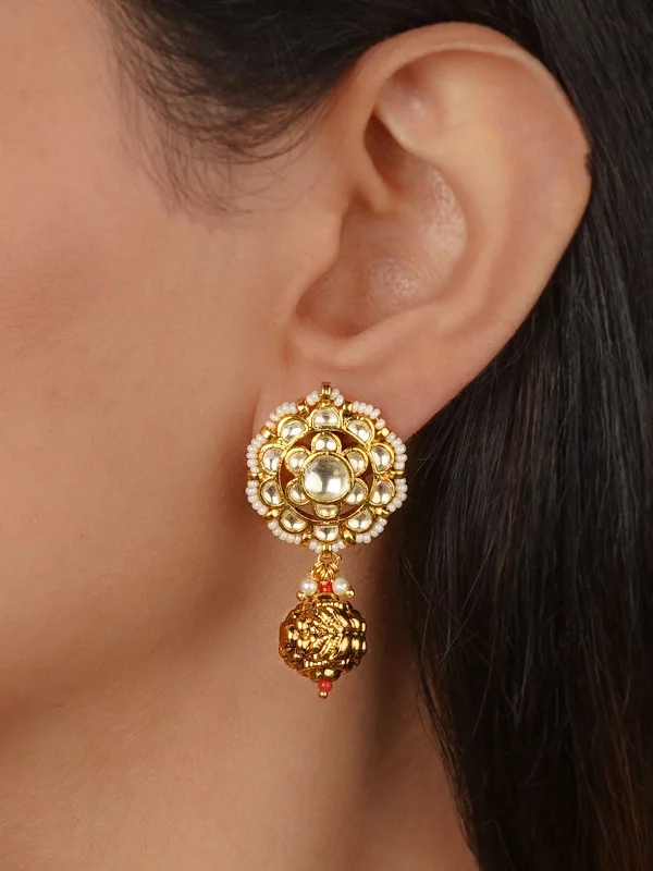 Colored Hoop Earrings-Gold Plated Jadau Kundan Earrings - ME1303