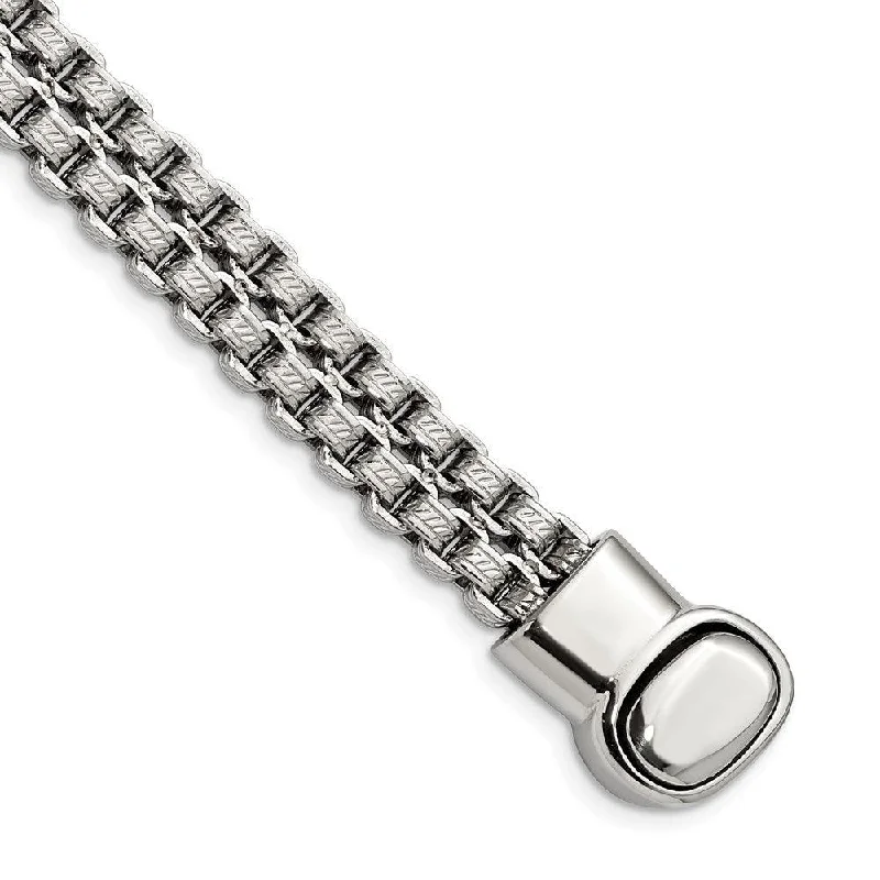 Simple Pearl Bracelet-Stainless Steel Polished and Textured  Rolo Link 8.75in Bracelet